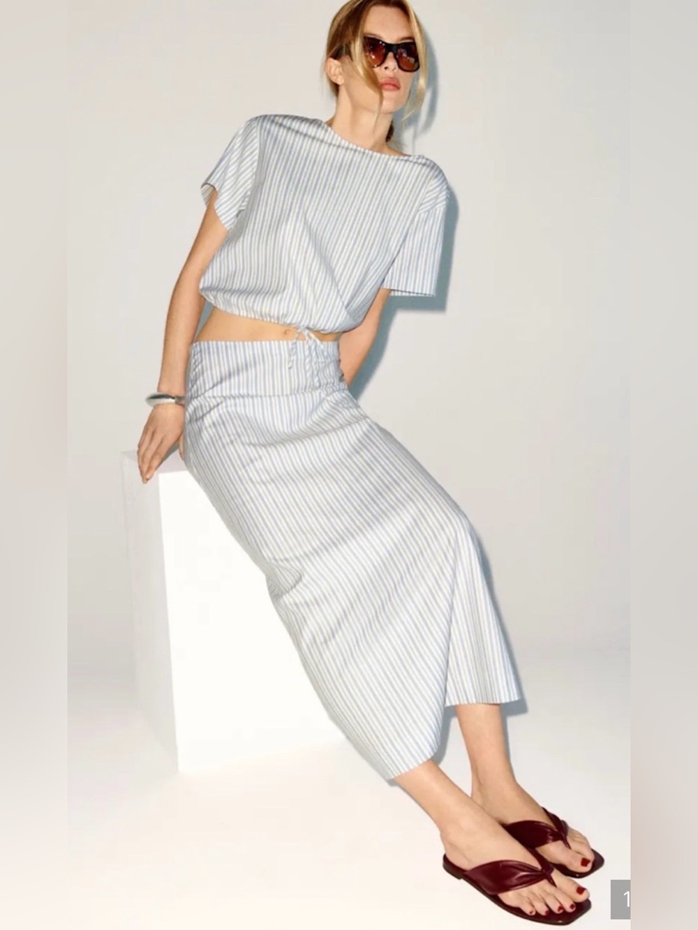 Reformation Jordan 2-Piece Set - Striped Blue Cropped
